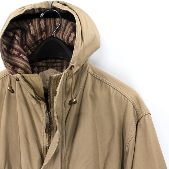 Woolrich Tan Hooded Zip Southwestern Aztec Lined Chore Utility Coat Jacket L VTG - Picture 3 of 7